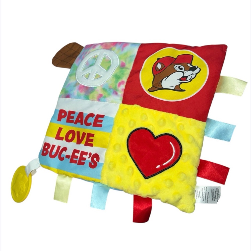 Buc-ee’s baby Activity Lovey Blanket 10” Minky Dots Tags Crinkle